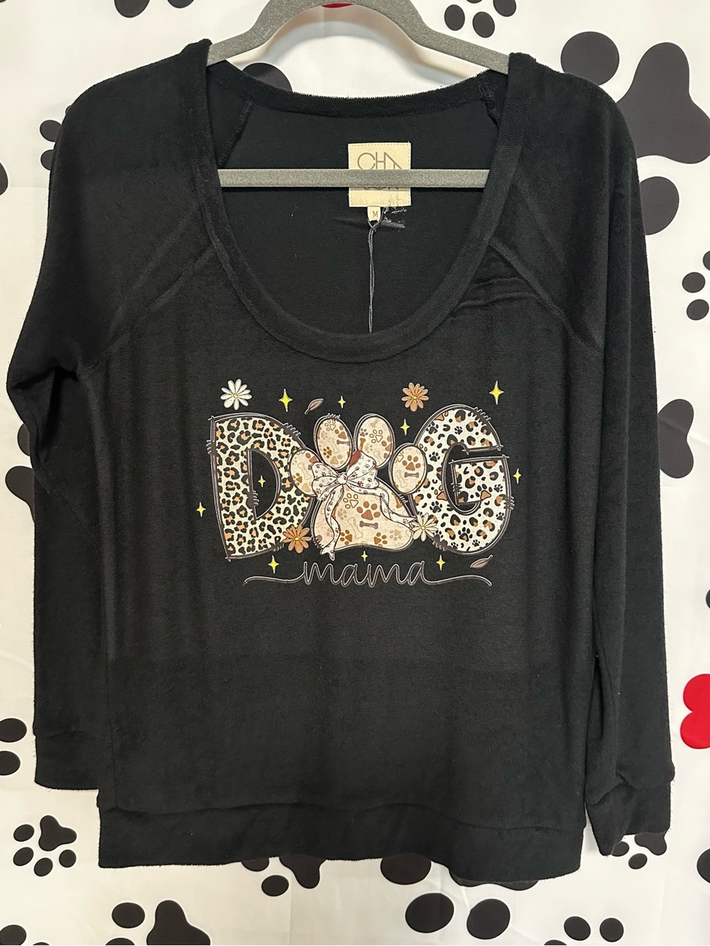 Dog Mama Graphic Terrycloth Long Sleeve Top - NWT
